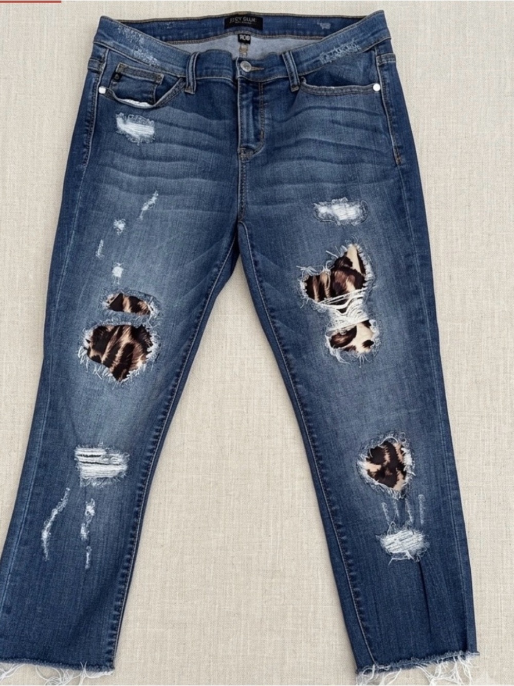 Judy Blue Dark Leopard Patch Distressed Skinny Jean Size 11/30